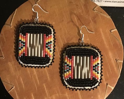 Quill earrings Made October 2019 Porcupine Quill Jewelry, Porcupine Quill Earrings, Quill Earrings, Indian Beadwork, Beautiful Beaded Earring, Native Beading Patterns, Beaded Earrings Native, Friendship Bracelets With Beads, Quilling Jewelry