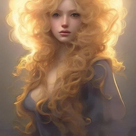 Blonde Goddess Art, Blond Woman Art, Blonde Woman Painting, Blonde Woman Art, Blonde Anime Woman, God Ocs, Golden Hair Color, Ffxiv Character, Fire Hair