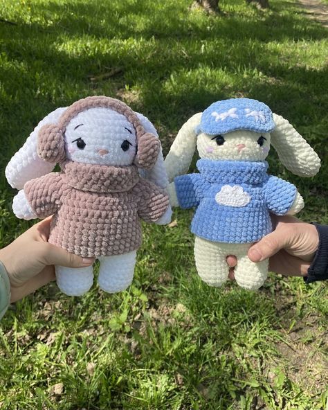 Crochet With Jumbo Yarn, Crochet Bunny With Clothes, Crochet Bunny Clothes, Crocheted Bunnies, Bunny Clothes, Crochet Fish Patterns, Crochet Dragon Pattern, Sleeping Bunny, Crochet Fish