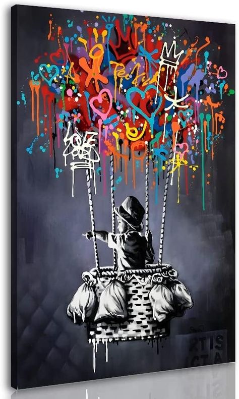 Large Wall Art Contemporary, Shirts On Canvas Wall Art, Street Graffiti Wall Art, Street Graffiti, Poster Artwork, Bathroom Bedroom, Banksy, Graffiti, Canvas Painting