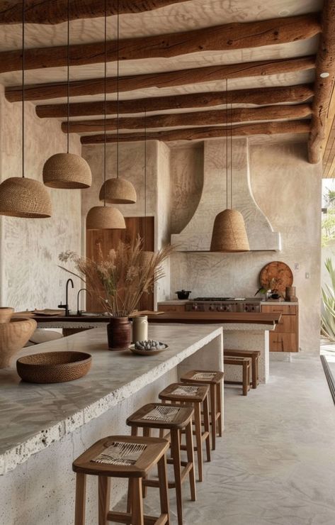 Coin repas cuisine : ces solutions et inspirations contemporaines Interior Italian Style, Balinese Kitchen, Bali Kitchen, Wabi Sabi House, Kitchen Tips And Tricks, Rustic Outdoor Kitchen, Rustic Kitchens, Mediterranean Interior Design, Rustic Homes