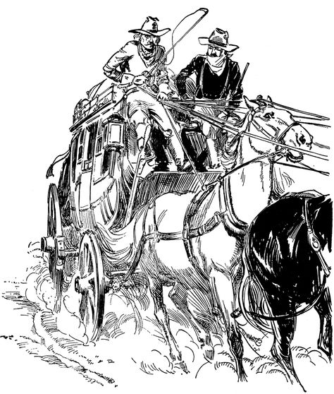 stagecoach drawings | Stagecoach | ClipArt ETC Town Drawing, Old Western Towns, Stage Coach, Cowboy Pictures, Damask Stencil, Western Crafts, Western Artwork, Wooden Wagon, I Am A Writer