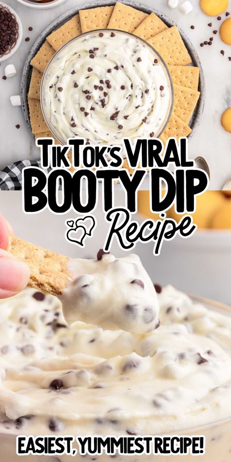 Booty Dip Recipe Sweet Dips Recipes, Easy Dessert Dips, Chocolate Chip Dip, Dessert Dip Recipes, Baked Dips, Sweet Dips, Marshmallow Cream, Dip Recipes Easy, Dessert Dips