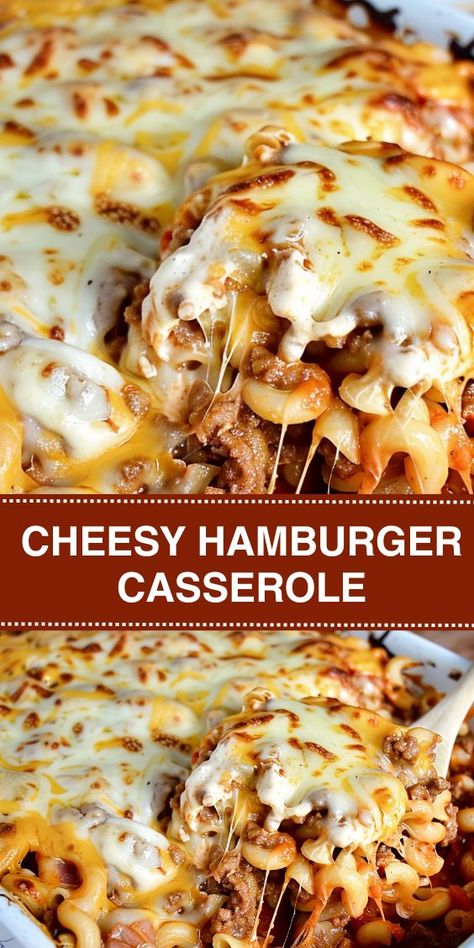 Looking for a comforting and delicious meal idea? Try our Cheesy Hamburger Casserole recipe! Made with lean ground beef, savory spices, pasta, and gooey melted cheese, it's sure to be a hit with the whole family. Perfect for busy weeknights or potluck dinners. Get the recipe now and enjoy a warm and satisfying meal tonight! Cheesy Hamburger Casserole Recipes, Mexican Hamburger Casserole Recipes, Cheesy Hamburger Pasta, Hamburger Pasta Recipes, Best Hamburger Casserole Recipes, Cheesy Hamburger Casserole, Hamburger Casseroles, Baked Hamburgers, Hamburger Meals