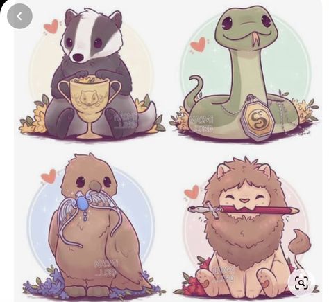 Hogwarts Animals, House Objects, Cute Harry Potter, Desenhos Harry Potter, Harry Potter Images, Art Kawaii, Cute Kawaii Animals, Harry Potter Drawings, Cute Fantasy Creatures