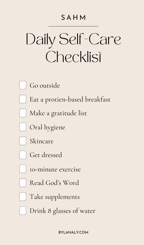 As a mom, do you find yourself unmotivated often or in a rut? Here is a daily checklist of tasks to make sure that you are taking care of your physical, mental, and spiritual self, so that you can be the wife and mama you want to be.      Mom self-care, self care checklist, self care ideas for busy moms Self Care For Busy Moms, Mom Self Care, Checklist Self Care, Birth Prep, Daily Self Care, Self Care Checklist, Stressful Job, Understanding Emotions, Mental Health Facts