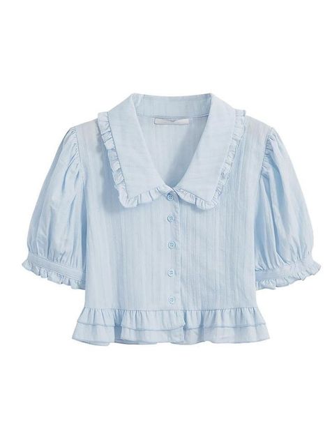 Loose White Blouse, Ruffles Blouse, Pan Collar Blouse, Collar Shirts Women, Women Ruffle Blouse, Korean Top, Egirl Clothes, White Ruffle Blouse, Kawaii Shirts