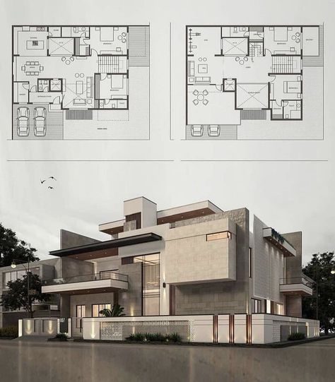 Ground Floor Elevation Design Modern, Ground Floor Elevation Design, Front Elevation Designs Modern, Ground Floor Elevation, House Front Wall Design, Modern House Floor Plans, House Design Ideas, Modern Villa Design, Building Plans House