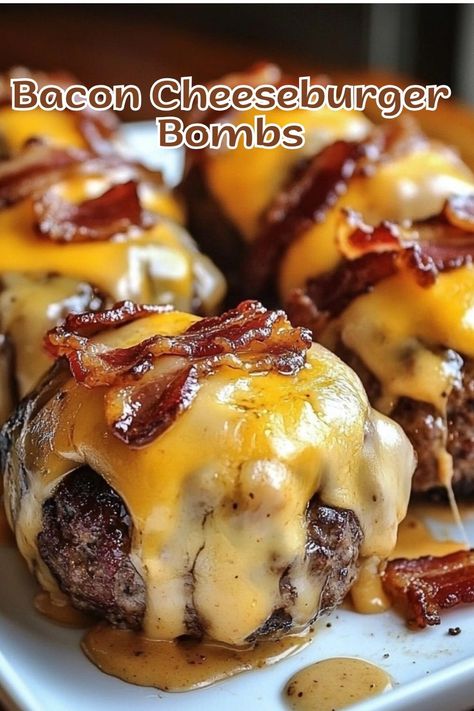 Bacon Cheeseburger Bombs: A Quick & Delicious Appetizer! Mini Bacon Cheeseburger Bites, Cheeseburger Dough Bites, Cheeseburger Bites Appetizers, Garlic Parmesan Cheeseburger, Cheeseburger Bites Muffin Tin, Cheese Burger Ideas, Mini Hamburger Appetizers, Hamburger Meat Appetizers, Garlic Parmesan Bacon Cheeseburger Bombshell