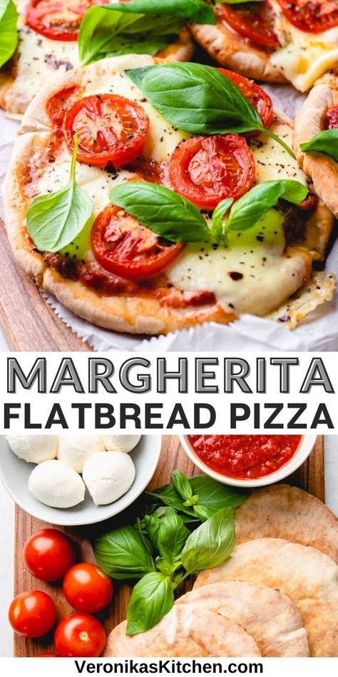 Mini pizzas, topped with sauce, melted mozzarella cheese, cherry tomatoes, and fresh basil. Margherita Flatbread Pizza, Margherita Flatbread, Crispy Flatbread, Balsamic Drizzle, Flatbread Pizza Recipes, Pizza Margarita, Margarita Pizza, Healthy Pizza Recipes, Tomate Mozzarella