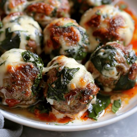 Spinach Garlic Meatballs Stuffed With Mozzarella - Recipes, Tasks & Tools Spinach And Minced Meat, Spinach Garlic Meatballs With Mozzarella, Spinach Garlic Meatballs Stuffed, Spinach Garlic Meatballs Stuffed With Mozzarella, Meatballs Stuffed With Mozzarella, Ground Beef And Spinach, Spinach Meatballs, Garlic Meatballs, Keto Pasta