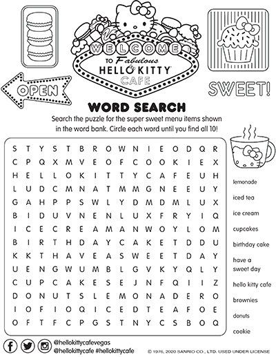 Hello Kitty Crossword, Hello Kitty Worksheets, Hello Kitty Activity Sheets, Anime Word Search, Sanrio Activities, Hello Kitty Word Search, Hello Kitty Book, Hello Kitty Games, Family Coloring Pages