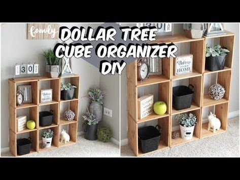 Dollar Tree Cube Organizer, Dollar Tree Shoe Organization, Cube Storage Diy, Diy Cube Organizer, Cube Organizer Ideas, Diy Cube Storage, Wood Cube, Kid Bathroom Decor, Tree Projects