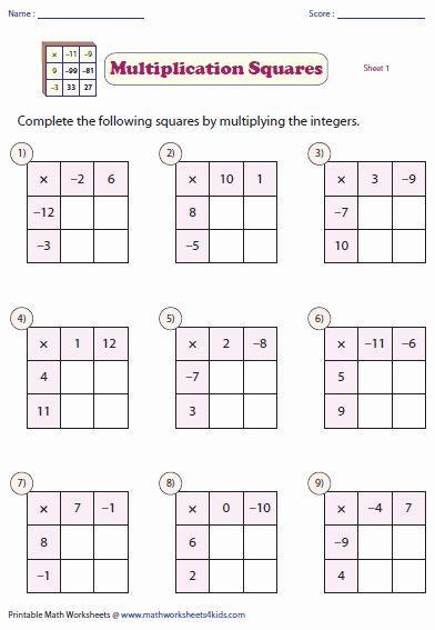 Multiplying Integers Activity, Multiply And Divide Integers, Multiplication Of Integers, Integer Games, Integers Activities, Multiplying Integers, Multiplication Squares, Intermediate Classroom, Multiplying And Dividing Integers