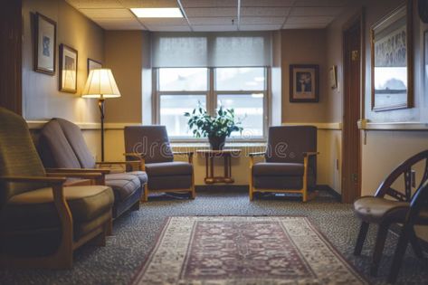 Serene Waiting Room royalty free stock image Small Waiting Room Design, Waiting Room Design, Plant Lamp, Warm Lighting, Waiting Area, Well Lights, Waiting Rooms, Seating Arrangements, Stock Images Free