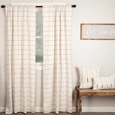 Amazon.com: Piper Classics Farmcloth Stripe Panel Curtains, Set of 2, 84" Long, Urban Rustic Farmhouse Style Curtain, Natural Cream Woven w/Black Stripes: Home & Kitchen Healthy Room, Farmhouse Style Curtains, Clean Window, Urban Rustic, Farmhouse Curtains, Sheer Curtain Panels, Curtains Living, Boho Farmhouse, Rustic Farmhouse Style