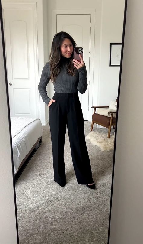 Minimalistic Business Outfits, All Black Dress Pants Outfit, Fbla Outfits Business Attire Dress Codes, Womens Dress Slacks Outfits, Women’s Black Slacks Outfit, Outfit Ideas Dress Pants, Cpa Outfits, Slacks Outfit Women Formal, Business Casual Outfits Teen Girl Black