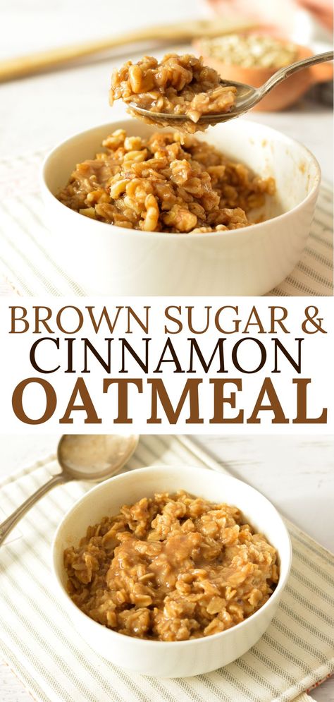 a bowl of oatmeal Sweet Oatmeal Recipes Breakfast, Homemade Cinnamon Oatmeal, Oatmeal With Cinnamon, Quick Cook Oats Recipes Breakfast, Homemade Brown Sugar Oatmeal, One Minute Oats Recipes, Raw Oatmeal Recipes, Maple Cinnamon Oatmeal, Cinnamon Sugar Oatmeal