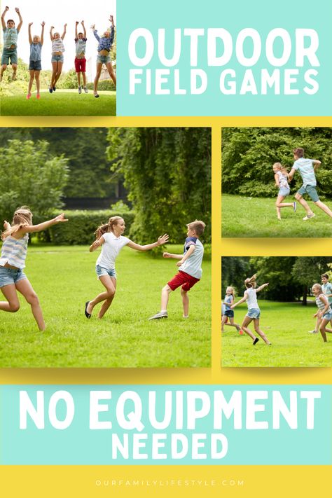 21 Outdoor Field Day Games: No Equipment Needed! Playground Games For Kids No Equipment, Outdoor Camp Games For Kids, Outdoor Classroom Games, Homeschool Field Day Activities, Sack Race Ideas Outdoor Games, Kids Summer Games Outdoor Fun, Recess Activities Outdoor, Camp Wide Games, Diy Field Day Games