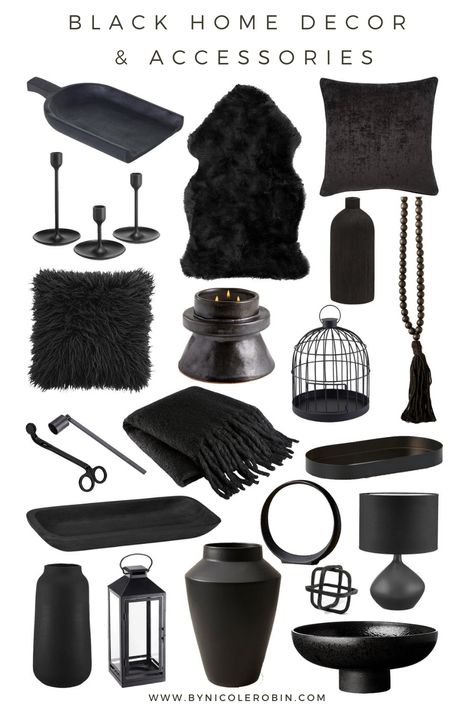 All Black Home, All Black Decor, Black House Decor, Black Apartment, Black Kitchen Decor, Goth Christmas, Monochrome Decor, Black And White Living Room, Black Home Decor