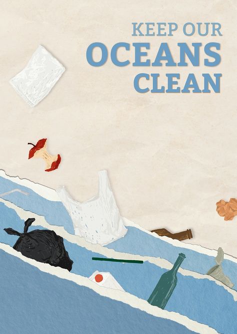 Keep oceans clean poster and save the world | premium image by rawpixel.com / Porpla mana Poster Tentang Sampah, Water Pollution Poster, Environmental Posters, Ocean Poster, Save The Ocean, Earth Poster, 동화 삽화, Desain Buklet, Ocean Pollution