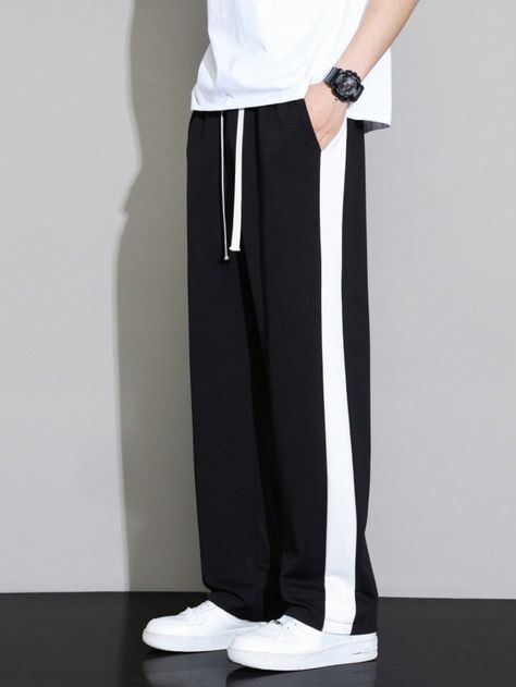 Men's Summer Outdoor Sports Pants Black    Woven Fabric Colorblock,Striped Sports Pants Slight Stretch  Men Activewear, size features are:Bust: ,Length: ,Sleeve Length: Mens Activewear Fashion, Baggy Pants Men, Haikyuu Cosplay, Track Pants Outfit, Hoodie Outfit Men, Cute Sweatpants Outfit, Upcycling Fashion, Men Activewear, College Wear