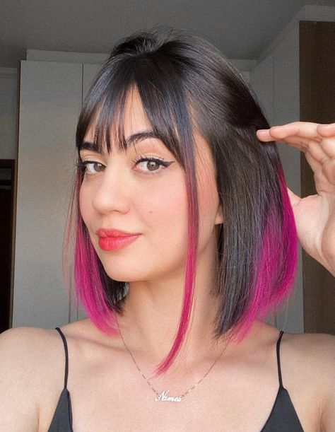 Color Blocking Hair With Bangs, Gemini Hair, Half Dyed Hair, Pink And Black Hair, Trendy Bob, Red Hair Inspiration, Hair Contouring, Short Hair Highlights, Bob Hair Color