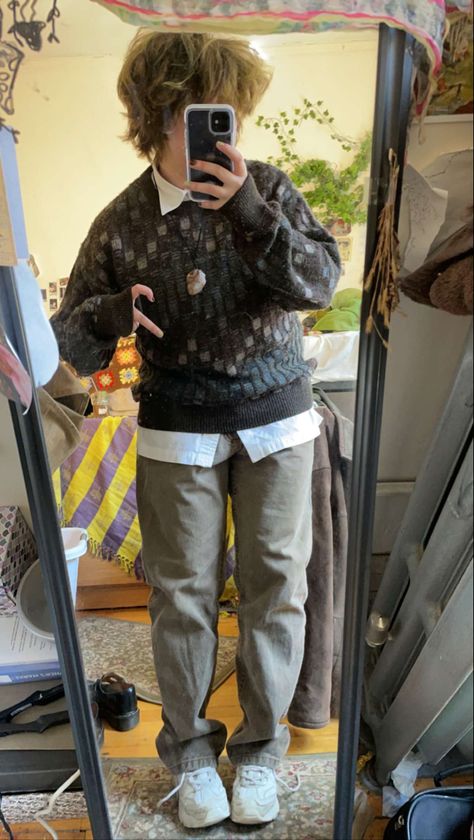 Transmasc Outfits Winter, Grampa Core Outfits, Fairycore Men, Masc Cottagecore Outfits, Fairycore Outfit Men, Masc Fairy Grunge, Cottagecore Boy Outfit, Aesthetic Outfits For Guys, Goblincore Fashion Male