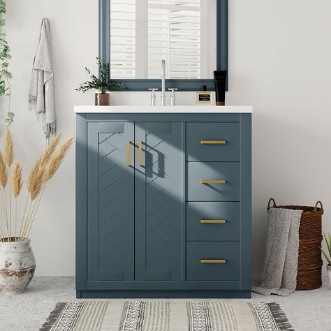 PRICES MAY VARY. [Stylish Bathroom Vanity]: The single bathroom vanity features eye-catching beauty, vintage doors and handles. Retro details include textured door panels with a chic pattern as well as a recessed plinth base. With its universal size, it is the perfect addition to any bathroom space. [Smarter Storage Space]: This 30" bathroom vanity with sink includes various functions. 3 soft-closing drawers with high-quality, full-extension slides to maximize storage space. The spacious 2-door 30 Bathroom Vanity, Bathroom Sink Cabinets, Freestanding Bathroom Cabinet, Undermount Bathroom Sink, Bathroom Vanity Base, Bathroom Storage Cabinet, Sink Cabinet, Basin Sink, Bathroom Sink Vanity