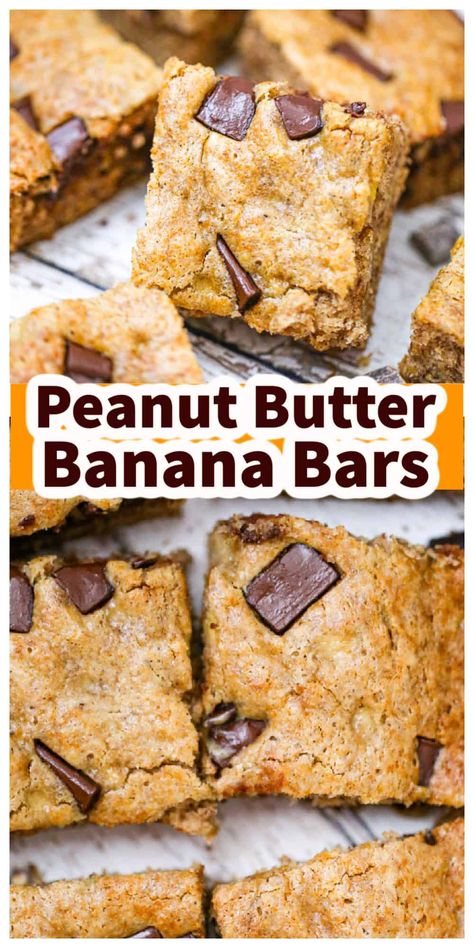 Peanut Butter Banana Recipes, Whole Wheat Blueberry Muffins, Peanut Butter Banana Oats, Healthy Sugar Alternatives, Oat Chocolate Chip Cookies, Peanut Butter Banana Cookies, Banana Peanut Butter, Banana Bars, Chocolate Chip Bars