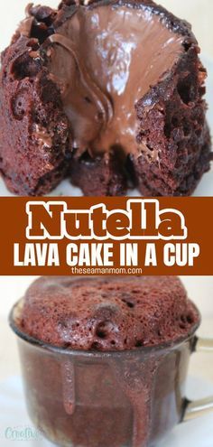 Microwave Lava Cake, Nutella Lava Cake, Nutella Desserts Easy, Cake In A Cup, Nutella Snacks, Nutella Recipes Easy, Cheesecake Oreo, Nutella Desserts, Easy Gluten Free Desserts