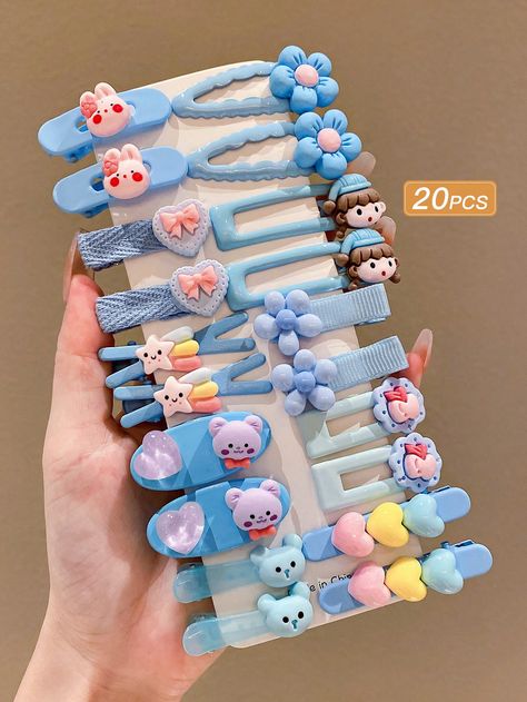 Multicolor  Collar  Polyresin   Embellished   Women Accessories Cute Blue Cartoon, Toy Collection Room, Summer Fashion Dresses Casual, Kawaii Hair Clips, Decorative Hair Clips, Diy Hair Accessories Ribbon, Blue Cartoon, Hair Tie Accessories, Korean Accessories