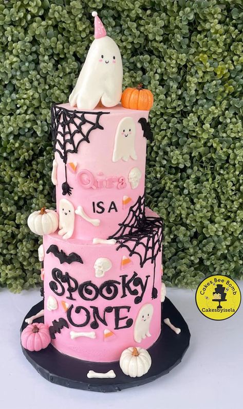 Halloween cake, Halloween cake designs, Halloween cake ideas, Halloween pink cake, Halloween lambeth cake, Halloween birthday cake, Cute Halloween cake, Spooky cake, Halloween cake decorations 1st Boo Day Cake, Spooky One First Birthday Girl Cake, Spooky One First Birthday Cake, Pink Halloween Birthday Cake, 2 Teir Birthday Cake, Spooky One Birthday Cake, Cake Designs Halloween, Pink Ghost Cake, Halloween First Birthday Girl