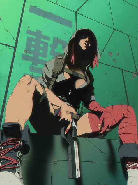 ICHIGEKI, TONTON REVOLVER on ArtStation at https://www.artstation.com/artwork/aYdg3R Gangster Girl, Cyberpunk Girl, Cyberpunk Aesthetic, Punk Art, Arte Cyberpunk, Cyberpunk Character, Cyberpunk Art, Art Graphique, Comic Books Art