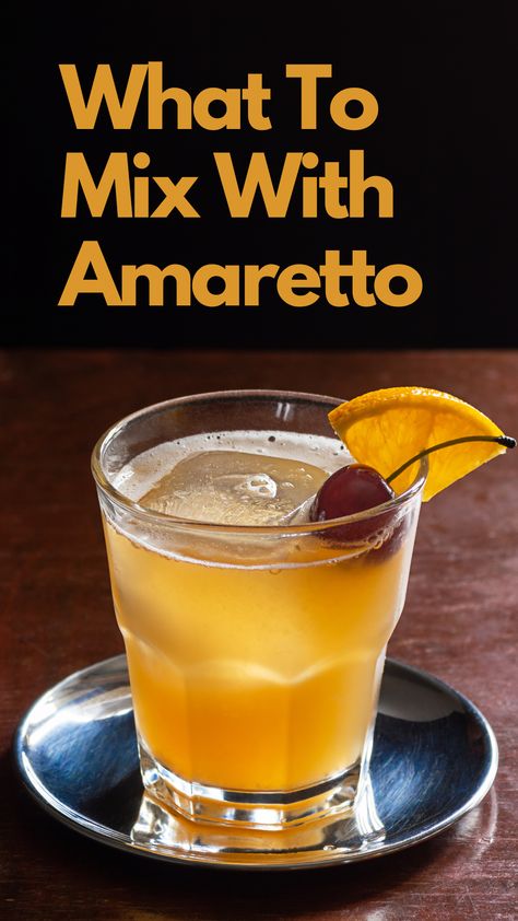 What To Mix With  Amaretto Amoretto Drinks, Amaretto Drinks Cocktails, Amaretto Drinks Recipes, Amaretto Drinks, Amaretto Recipe, Liqueur Drinks, Amaretto Sour, Drink Cozies, Yummy Alcoholic Drinks