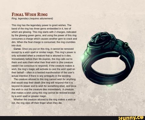 Dnd Magic Jewelry, Dnd Magic Rings, Dnd Jewelry, Homebrew Items, Dungeons And Dragons Races, Dnd Magic, Wish Spell, Dnd Items, Magical Items