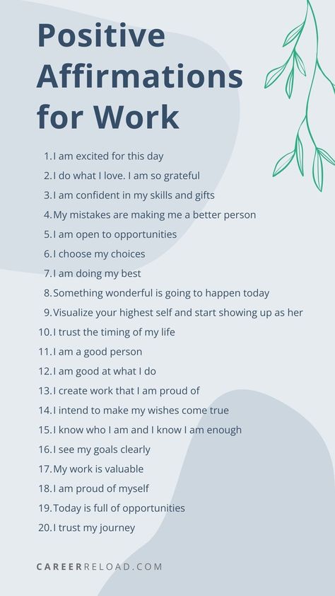 30+ Positive Affirmations for Work. Boost your mindset and well-being at work with positive affirmations.  #PositiveAffirmations #Affirmations #SelfAffirmations #AffirmationsForWork #AffirmationsForSuccess Work Affirmations Positive Thoughts, Affirmation For Positive Mindset, Positive Mindset Vision Board, Work Place Affirmations, Manager Affirmations, Successful Work Affirmations, Positive Job Affirmations, Positive Work Affirmations, Positive Mindset Affirmations