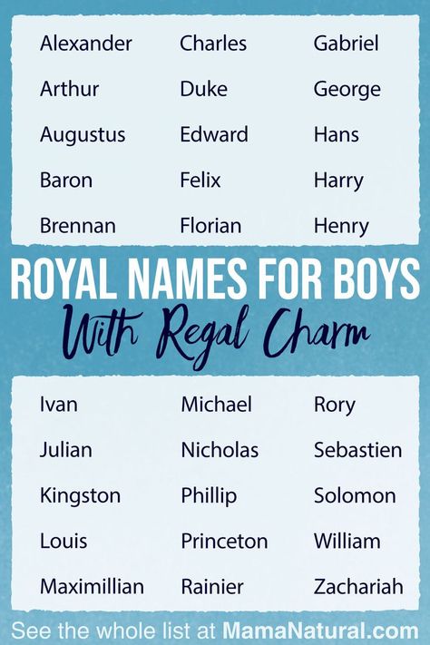 Parents who seek something posh for their little prince often love royal names for boys. These names may have royal meanings, or real-life royals might’ve worn them in history. Let’s meet some standout royal boys’ names together. Royal Last Names For Characters List, Royal Male Names, Royal Names Boys, Noble Names, Flower Names For Boys, Royalty Names For Boys, Prince Names, Royal Last Names, Royal Boy Names