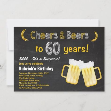 $2.77 | Surprise Cheers and Beers 60th Birthday Invitation #cheers and beers, chalkboard black and white, male birthday, beer birthday, for men bday bash invite, surprise birthday party for adult, 60th birthday, sixty birthday, sixtieth birthday, cheers to 60 years Birthday Beer, 60th Birthday Party Invitations, 30th Birthday Party Invitations, Surprise Birthday Invitations, 40th Birthday Party Invites, 70th Birthday Invitations, 50th Birthday Party Invitations, 21st Birthday Invitations, Male Birthday