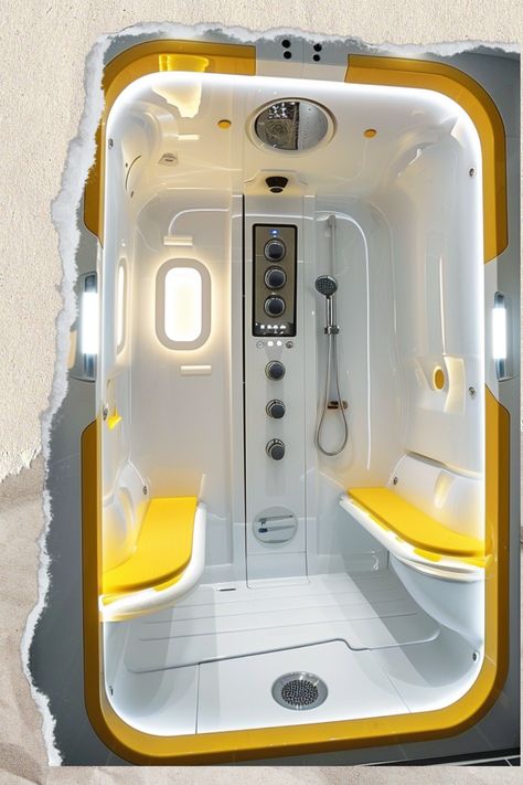 Discover the future of bathing with spaceship showers! 🚀✨ Elevate your bathroom with sleek designs and cosmic ambiance. #SpaceshipShowers #FuturisticBathrooms #LuxuryLiving #InteriorDesign #HomeInspiration Star Trek Interior Design, Solarpunk Spaceship, Spaceship Bathroom, Spaceship Interior Design, Future Spaceship, Spaceship House, Space House, Space Bathroom, Backyard Walkway