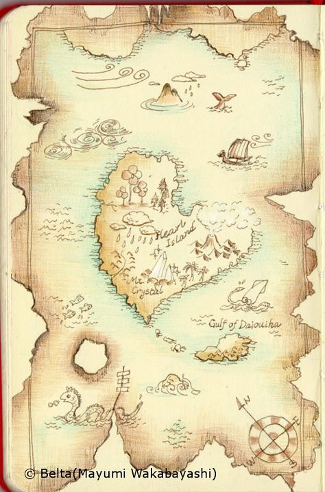 Old Pirate Map, Treasure Map Drawing, Old Treasure Map, Treasure Maps For Kids, Old Pirate, Pirate Map, Pirate Treasure Maps, Map Murals, Faber Castell Polychromos