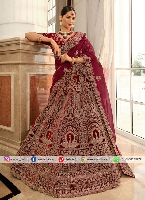 Staggering Embroidered Velvet A Line Lehenga Choli Annus Creation, Simple Lehenga Choli, Lehenga Sarees, Gujarati Bride, Sari Lehenga, Beautiful Lehenga, Red Lehenga Choli, Indian Lehenga Choli, Wedding Lehenga Designs