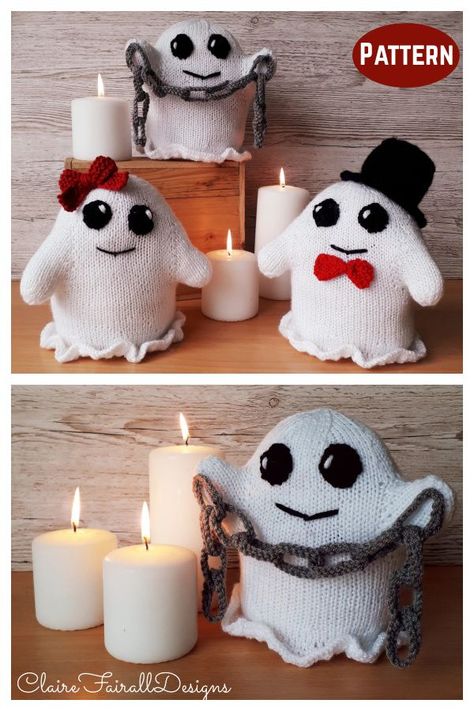 Loom Knit Ghost, Halloween Knitting Ideas, Ghost Knitting Pattern, Knitted Ghost Free Pattern, Halloween Knitting Patterns Free, Halloween Knitting Patterns, Halloween Knitting, Handmade Halloween Decorations, Addi Knitting Machine