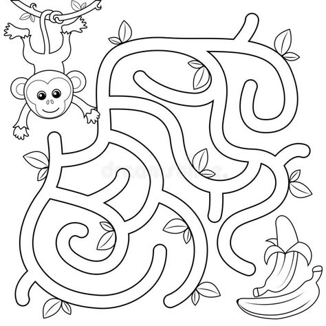 Preschool Mazes Free Printable Easy, Maze Games For Kids, Mathematics Activities, Labyrinth Maze, Maze Worksheet, Mazes For Kids, Toddler Coloring Book, Maze Puzzles, Black And White Vector