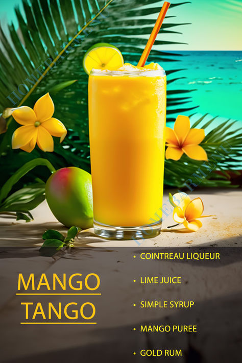 Cocktail Recipes At Home, Wine Chart, Gold Rum, Mango Tango, Mango Puree, Alcohol Drink Recipes, Bar Menu, Cocktail Recipe, Summer Parties