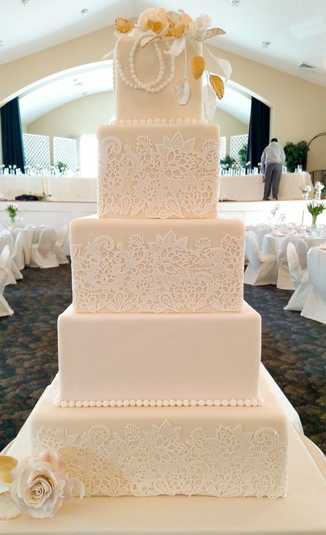 https://flic.kr/p/FjGxnU | A five tier square wedding cake | This ivory, white and blush wedding cake was covered in lace.  Sugar roses completed the design.   A five tier fondant covered square wedding cake. Blush Wedding Cake, Square Wedding Cake, Orange Wedding Cake, Blush Wedding Cakes, Wedding Cakes Elegant, Square Wedding Cakes, Fondant Wedding Cakes, Lace Wedding Cake, 25th Wedding Anniversary