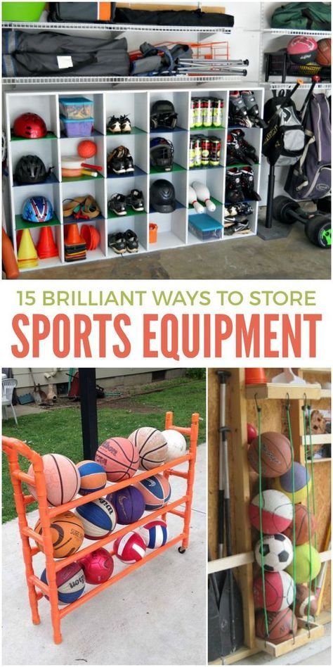 Perhaps the most important out of all sports mom tips is advice on how to store all that equipment. I mean, it spills out everywhere, right? You trip over cleats in the mudroom, some gloves are in the garage while others are in the kids’ rooms… so unorganized. But with these sports equipment storage ideas, you’ll know just where everything is so you can focus on other things… like winning as a sports mom and trying to be on time for all those practices and games! Sports Equipment Storage Ideas, Equipment Storage Ideas, Kids Garage, Sports Equipment Storage, Garage Game Rooms, Sports Storage, Game Room Kids, Home Gym Garage, Ball Storage