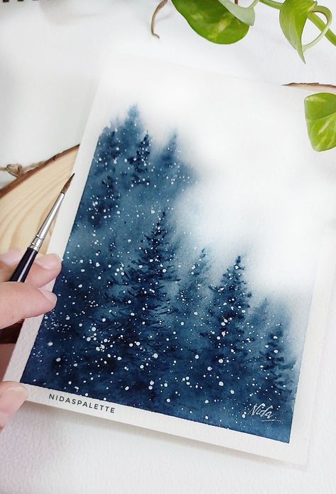 Snowy Painting, Beautiful But Dangerous, Watercolor Winter Landscape, Watercolour Winter, Watercolor Paintings For Beginners, Winter Watercolor, Diy Watercolor Painting, Christmas Card Art, Watercolour Inspiration