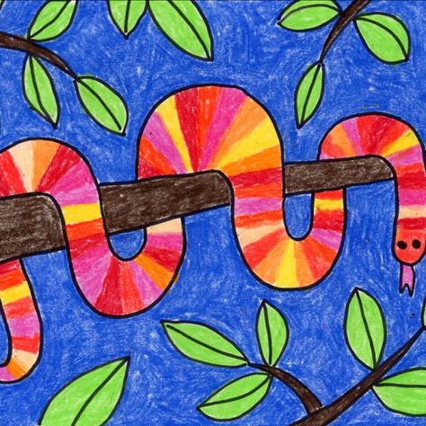 Animal Selfie, Tree Snake, Draw A Tree, 3rd Grade Art Lesson, Snake Coloring Pages, Contest Ideas, First Grade Art, Virtual Teaching, Animal Art Projects