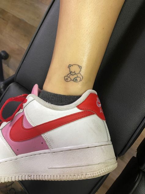 Dainty Bear Tattoos For Women, Cute Teddy Bear Tattoos For Women, Teddy Bear Tattoo Ideas For Women, Teddy Bear Ankle Tattoo, Minimal Teddy Bear Tattoo, Teddy Bear Tattoo Small Simple, Teddy Bear Tattoo, Bear Tattoos, Bear Tattoo